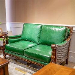 Buy Hot Sale American Style Wooden Green Leather Sofa