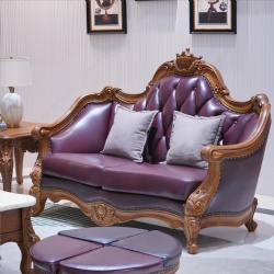 Purple Leather Crown Curved Armrests Chesterfield Sofa