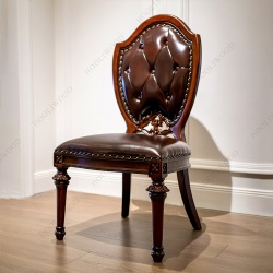 Brown Simple Design Classic Leather Cherry Wood Dinner Chair