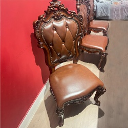 High End Classic Luxury Hand Carving Wood Leather Dining Chair